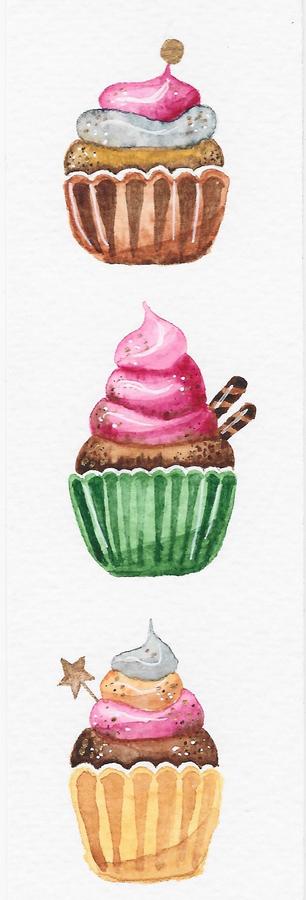 Cupcake watercolor painting