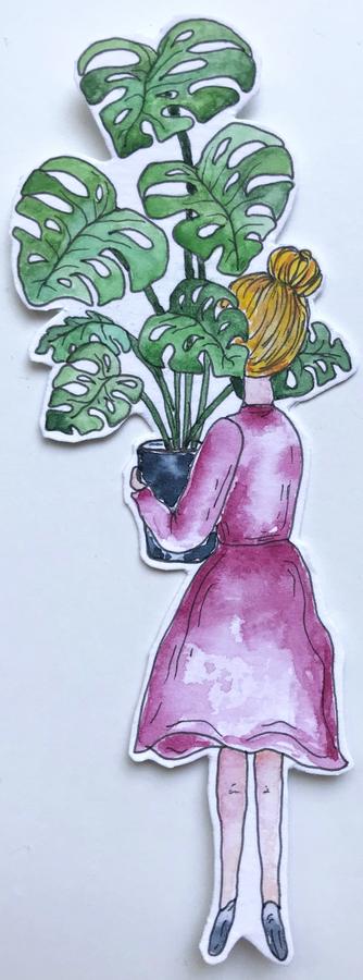Girl with monstera painting