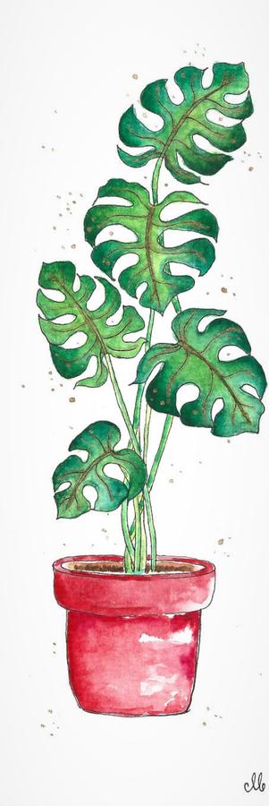 Red pot monstera painting