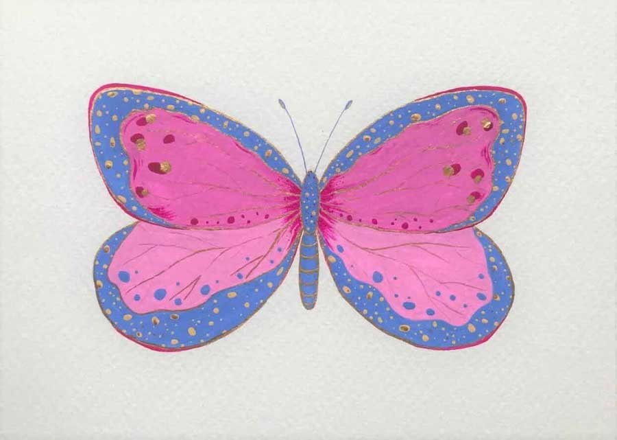butterfly gouache painting pink