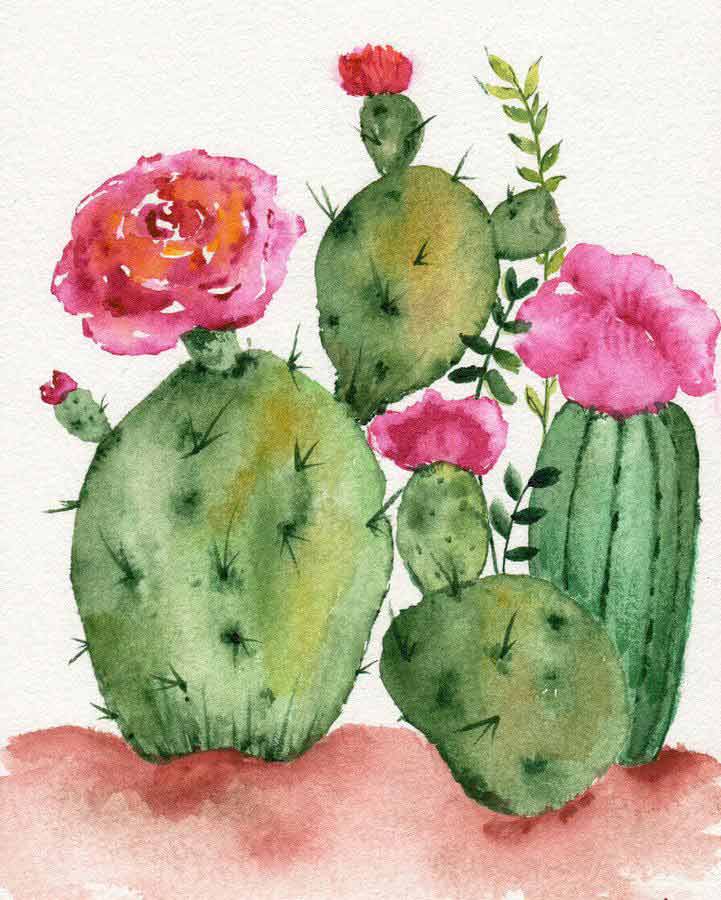 Cactus watercolor flower