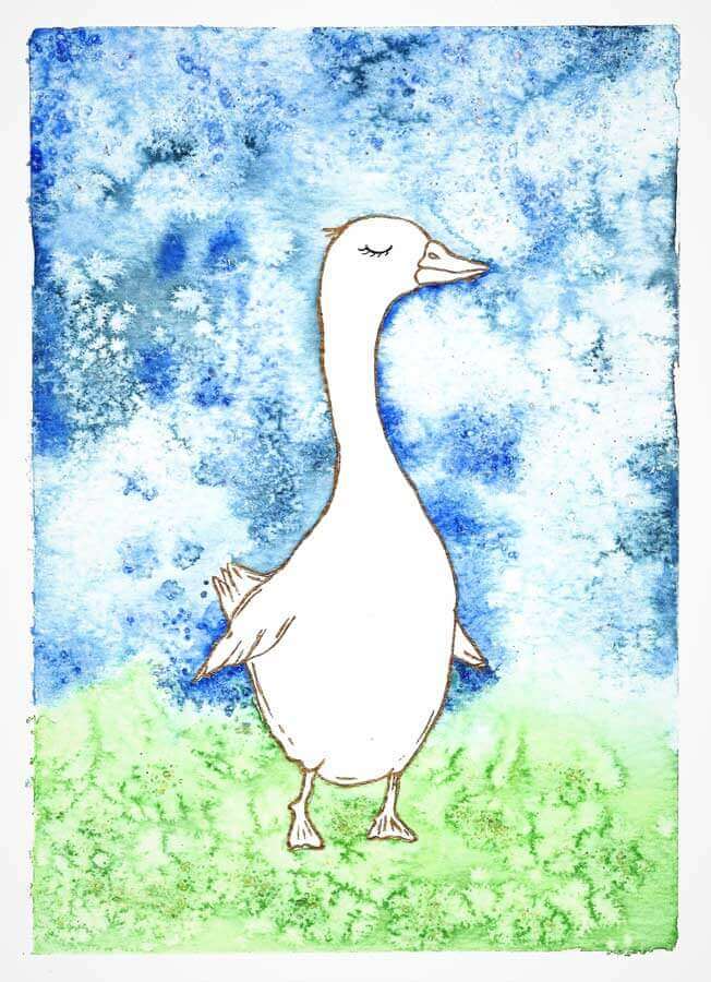 Happy duck in a field