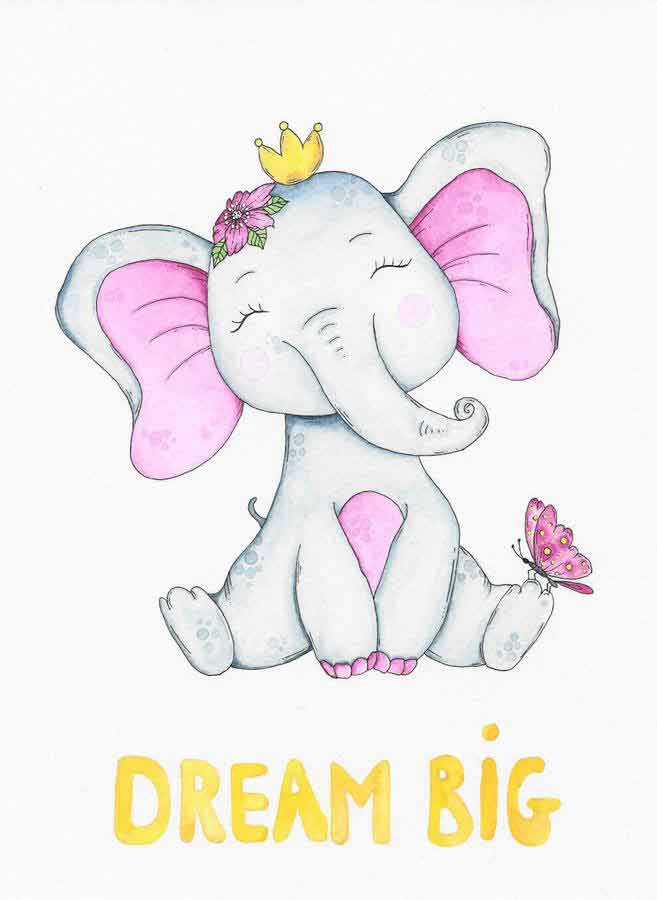 Cute watercolor painting elephant for kids