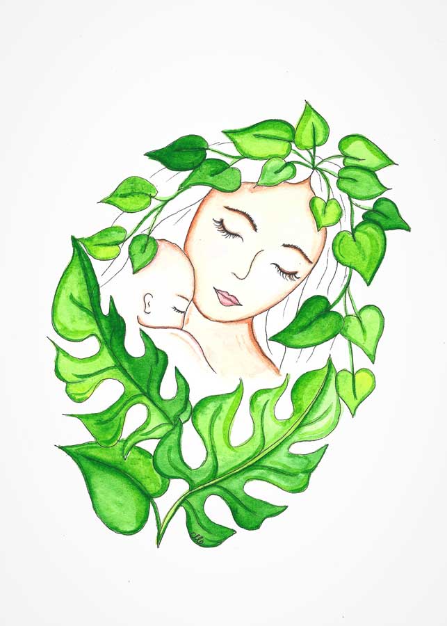 Mommy & Baby Wrapped with Monstera