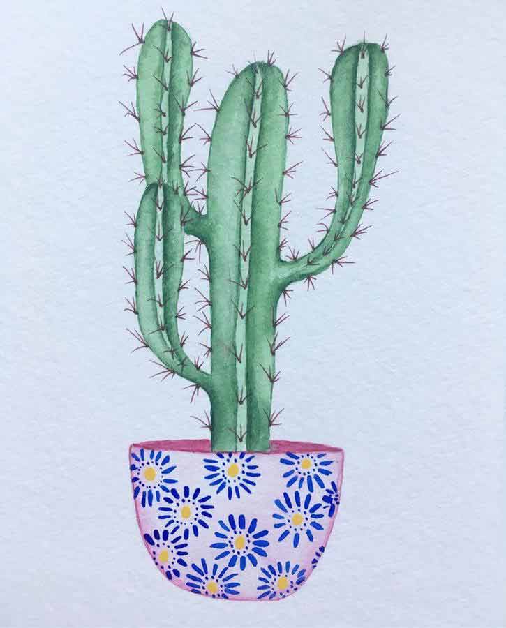 potted cactus watercolor painting
