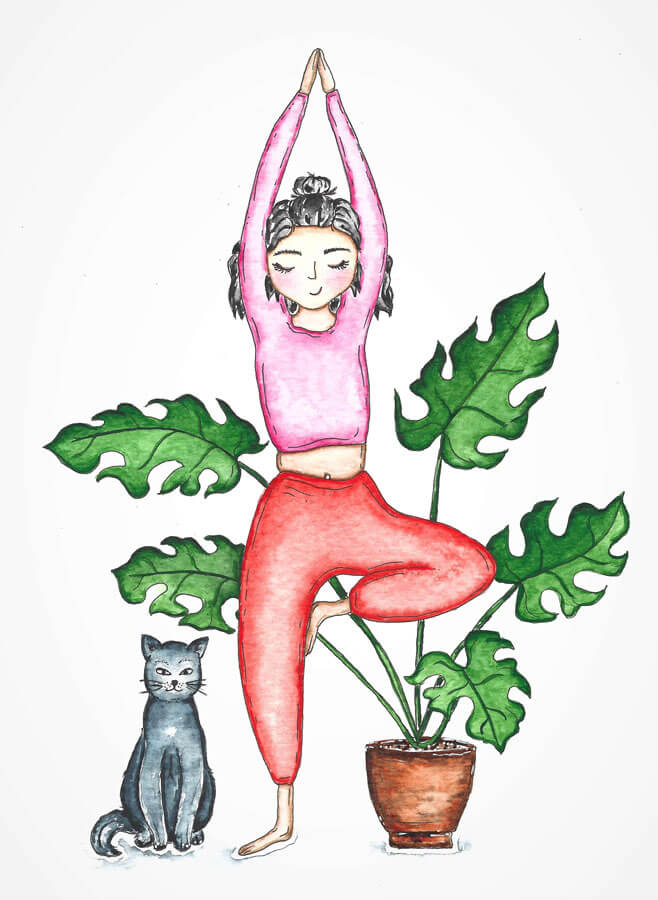 Lady with cat doing yoga